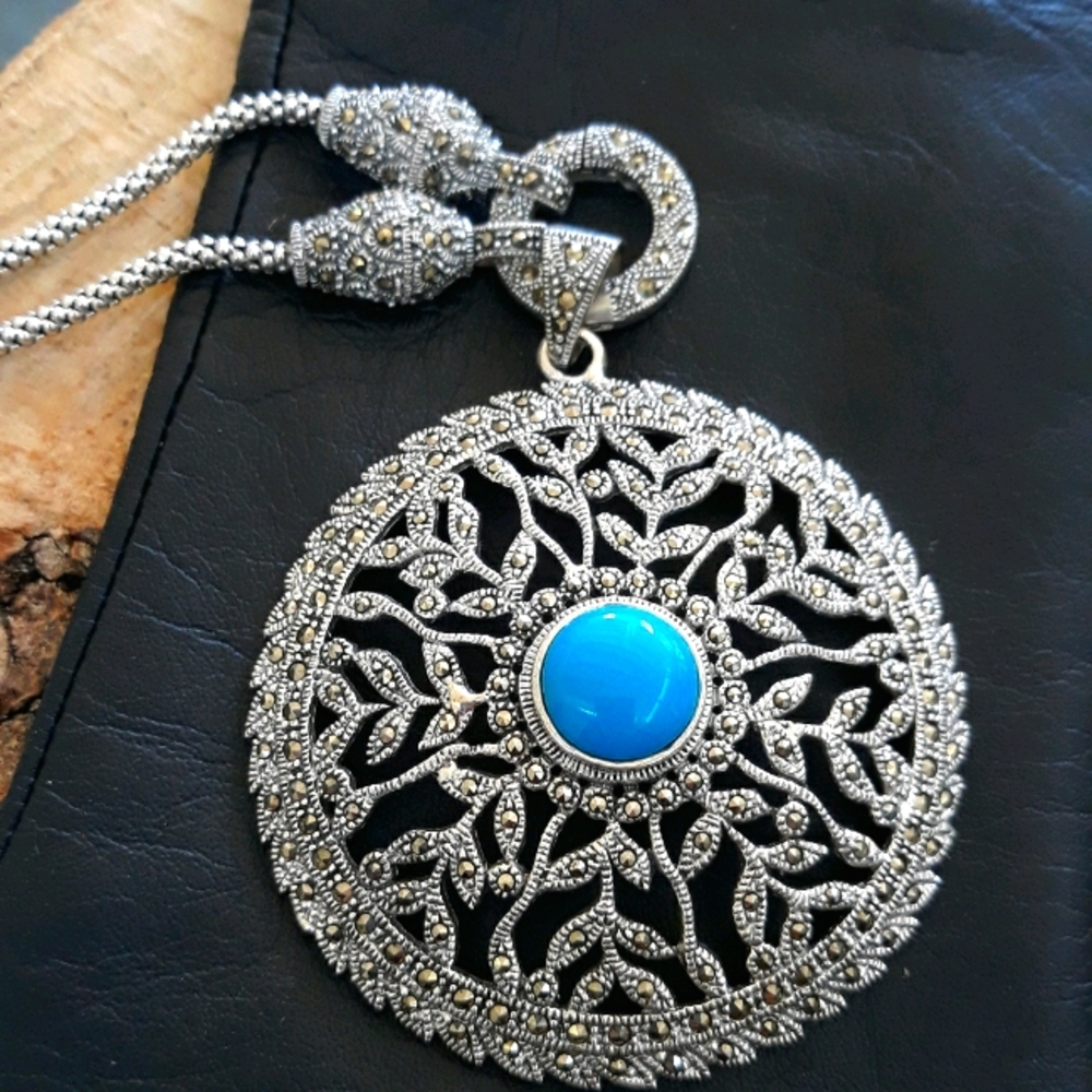 Champagne Marcasite Sterling Silver Necklace